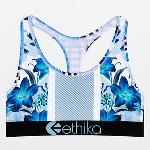Ethika Ceramic Luxe Sport Bra Blue‎ Floral Racerback Athletic Sporty Small